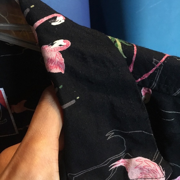 Dem Crazy 1990s pink flamingos button down shirt with coconut shell buttons - Picture 8 of 8